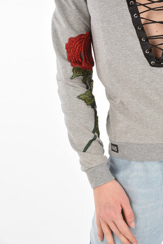 v-neck FEONA sweatshirt with lace up detail