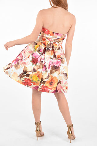 COUTURE floral-print YATES JAN above knee  strapless dress with bow on the back