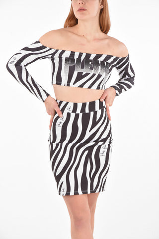 COUTURE animal patterned suit with off shoulder top