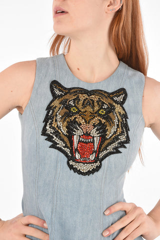 COUTURE vestito a trapezio SAMANTHA BARTON in denim con strass