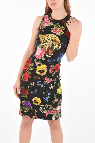 COUTURE floral-print PAMELA CORY split-back hem above knee  bodycon dress