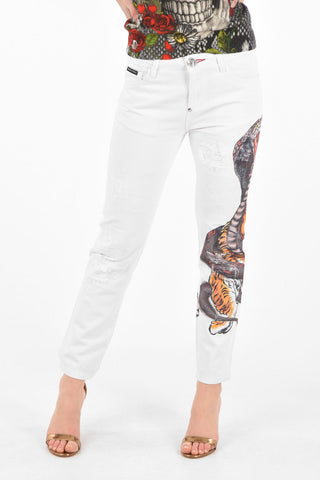 printed ALMOST IS NEVER ENOUGH boyfriend cut jeans