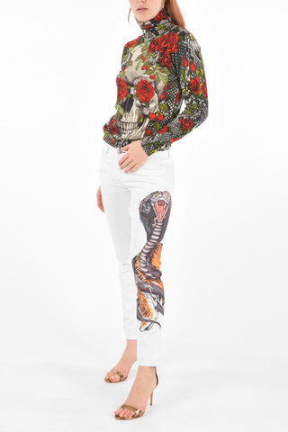 printed ALMOST IS NEVER ENOUGH boyfriend cut jeans