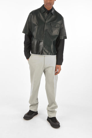 leather short sleeve overshirt