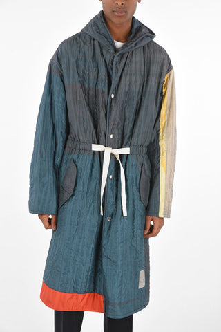 Quilted Silk Hooded Overcoat with Belt