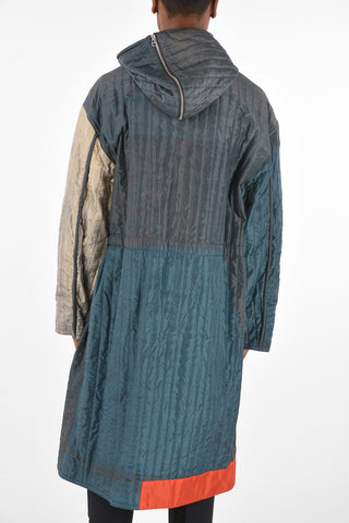 Quilted Silk Hooded Overcoat with Belt