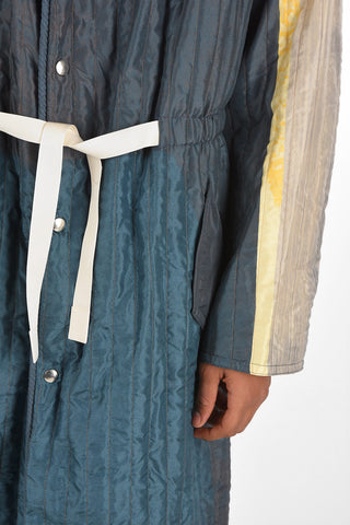 Quilted Silk Hooded Overcoat with Belt