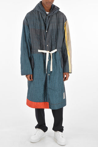 Quilted Silk Hooded Overcoat with Belt