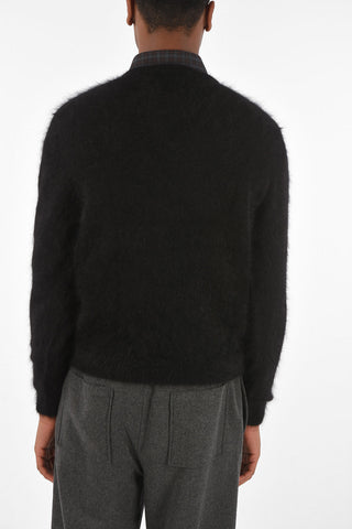 angora fuzzy V-neck sweater