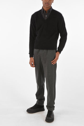 angora fuzzy V-neck sweater