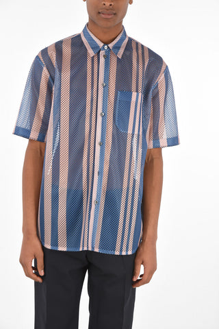 Striped Net shirt with breast pocket