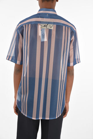 Striped Net shirt with breast pocket