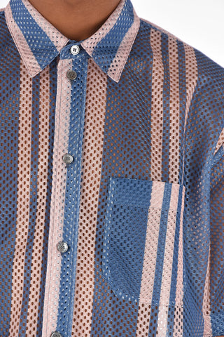 Striped Net shirt with breast pocket