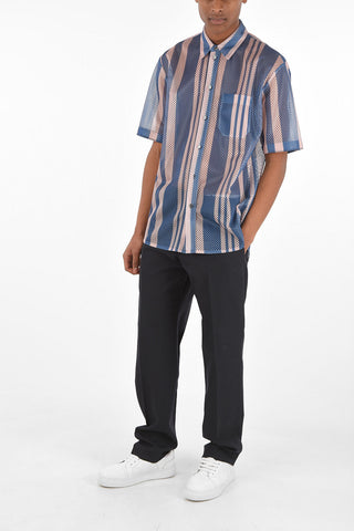 Striped Net shirt with breast pocket