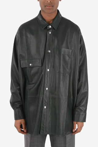 leather snap buttons oversized shirt