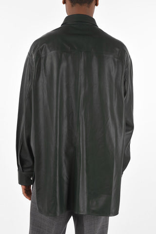 leather snap buttons oversized shirt