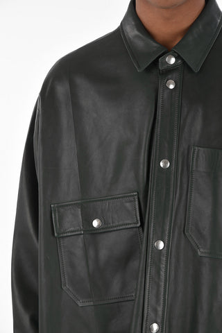 leather snap buttons oversized shirt