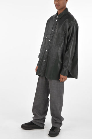 leather snap buttons oversized shirt