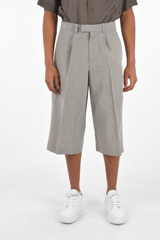 Virgin wool and mohair High waist single pleat bermuda