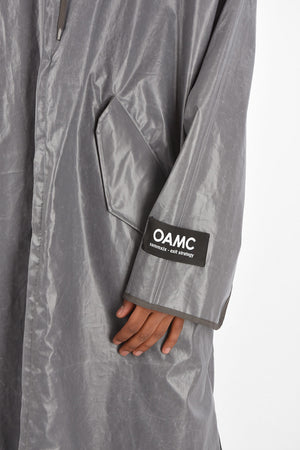 hooded raincoat with zip closure