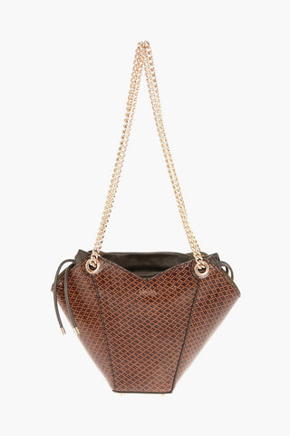 Borsa a Spalla in Pelle Stampata con Motivo Intrecciato