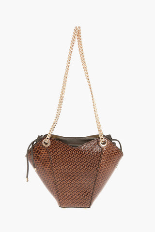 Borsa a Spalla in Pelle Stampata con Motivo Intrecciato