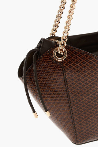 Borsa a Spalla in Pelle Stampata con Motivo Intrecciato