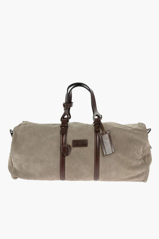 Suede Weekend Bag with Leather Handles and Shoulder Strap