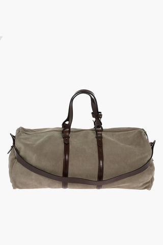 Suede Weekend Bag with Leather Handles and Shoulder Strap