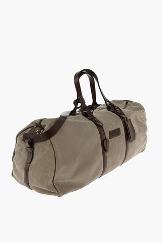 Suede Weekend Bag with Leather Handles and Shoulder Strap