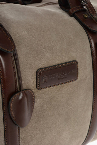 Suede Weekend Bag with Leather Handles and Shoulder Strap