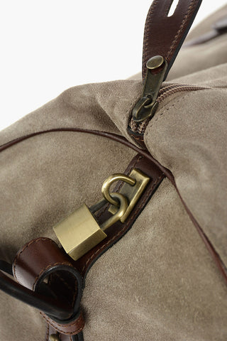 Suede Weekend Bag with Leather Handles and Shoulder Strap