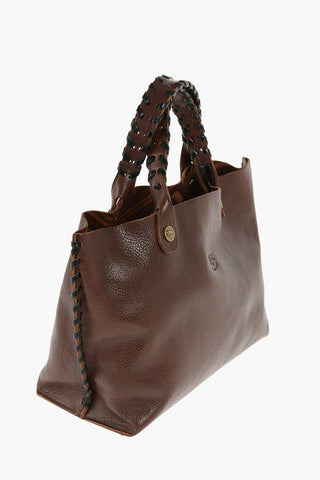 Borsa a Mano in Pelle Martellata con Doppio Manico