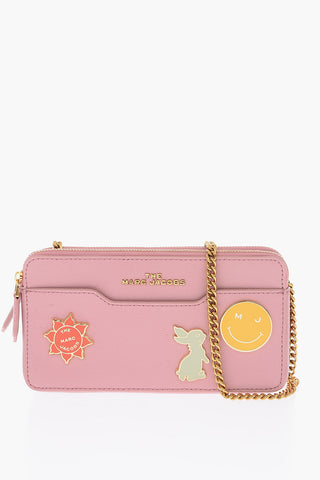 leather double zip wallet with chain shoulder strap 