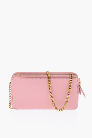 leather double zip wallet with chain shoulder strap 