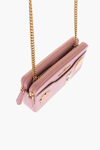 leather double zip wallet with chain shoulder strap 