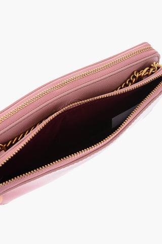 leather double zip wallet with chain shoulder strap 
