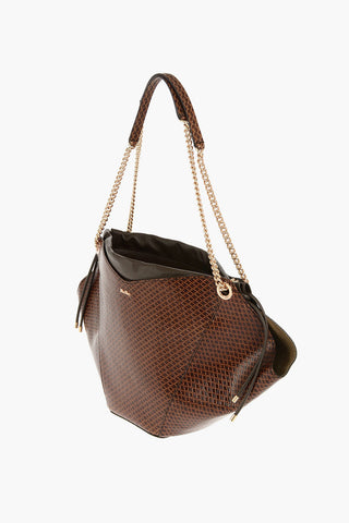 Printed Leather Shoulder Bag with Intertwined Motif