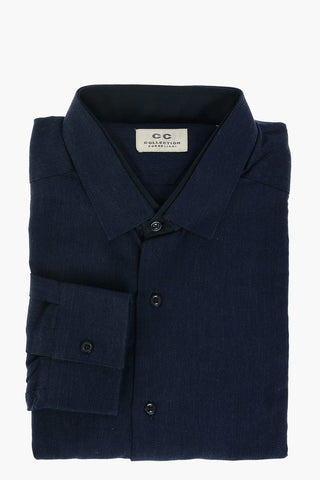 CC COLLECTION Camicia in Cotone Hopsack con Doppio Colletto