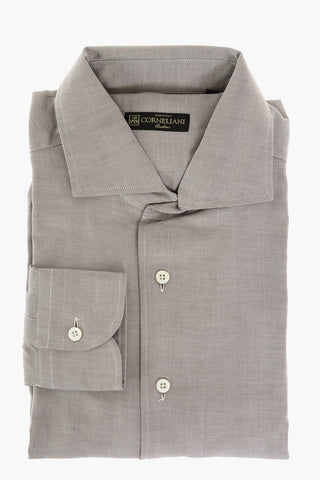 Camicia in Cotone Herringbone con Collo Francese