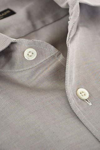 Camicia in Cotone Herringbone con Collo Francese