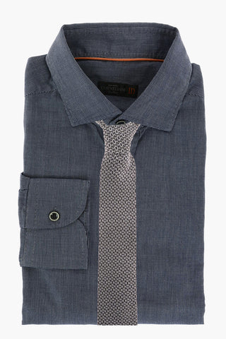 ID Herringbone Cotton Shirt with Standard Collar