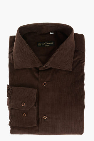 Camicia in Velluto a Coste con Collo Francese