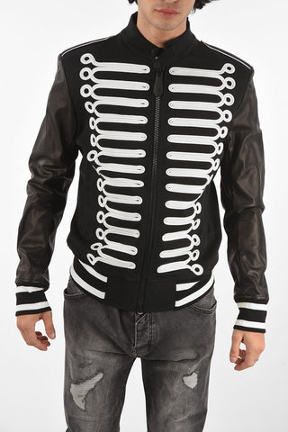 HOMME leather sleeve varsity