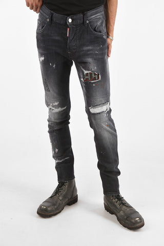 15cm mid-rise waist distretssed SKATER jeans