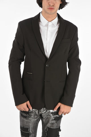 HOMME center vent peak lapel jetted pocket 2-button TIGER STRASS blazer