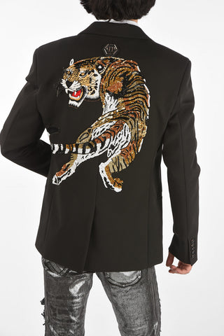 HOMME center vent peak lapel jetted pocket 2-button TIGER STRASS blazer