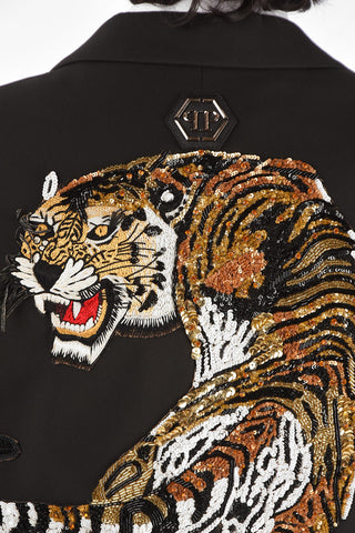 HOMME center vent peak lapel jetted pocket 2-button TIGER STRASS blazer