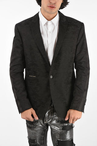 HOMME camouflage center vent peak lapel 1-button blazer