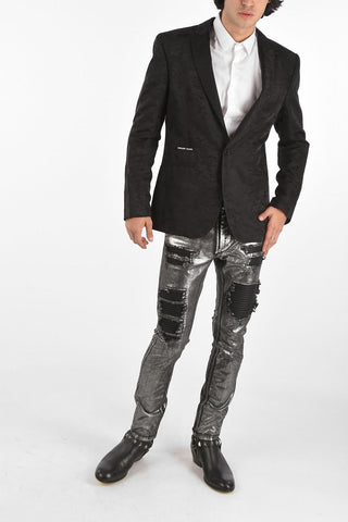 HOMME camouflage center vent peak lapel 1-button blazer